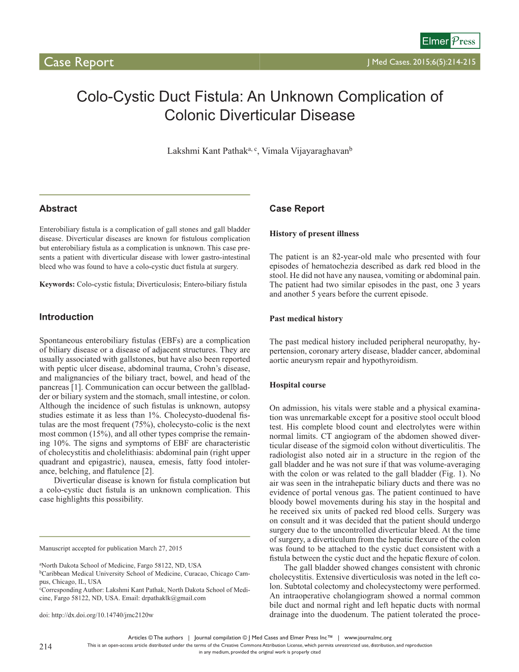 Colo-Cystic Duct Fistula: an Unknown Complication of Colonic Diverticular Disease