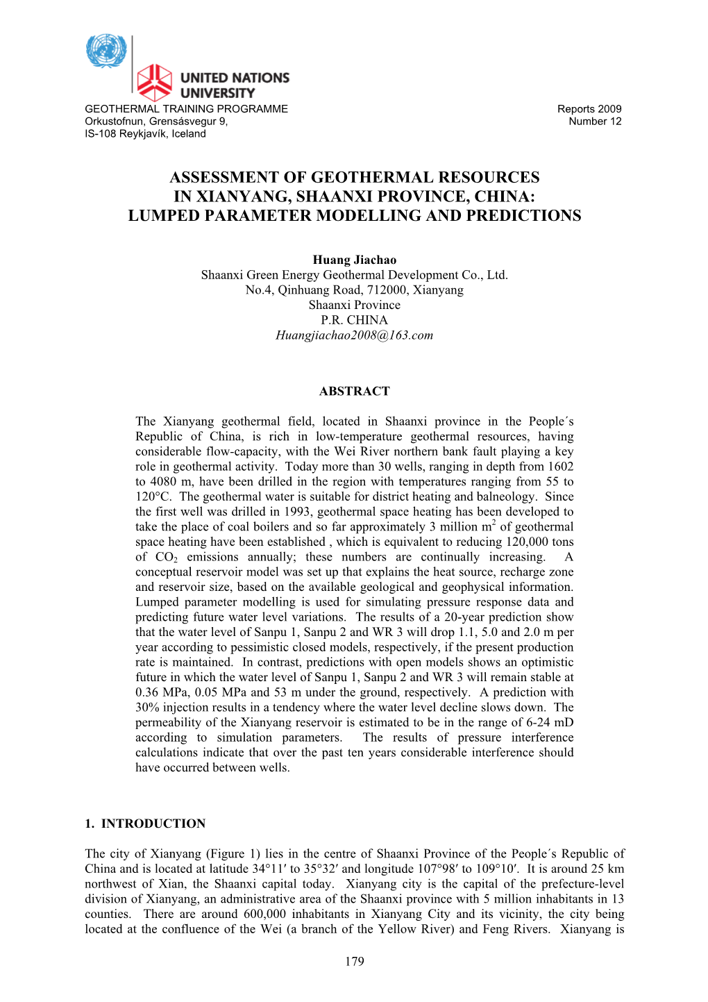 Assessment of Geothermal Resources in Xianyang, Shaanxi Province, China: Lumped Parameter Modelling and Predictions