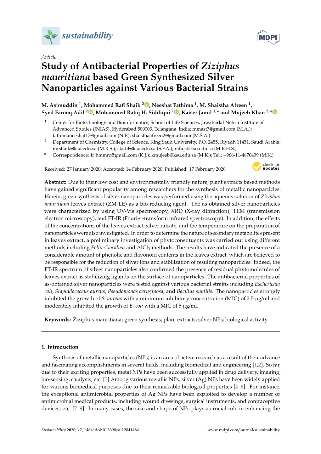 Study of Antibacterial Properties of Ziziphus Mauritiana Based Green Synthesized Silver Nanoparticles Against Various Bacterial Strains