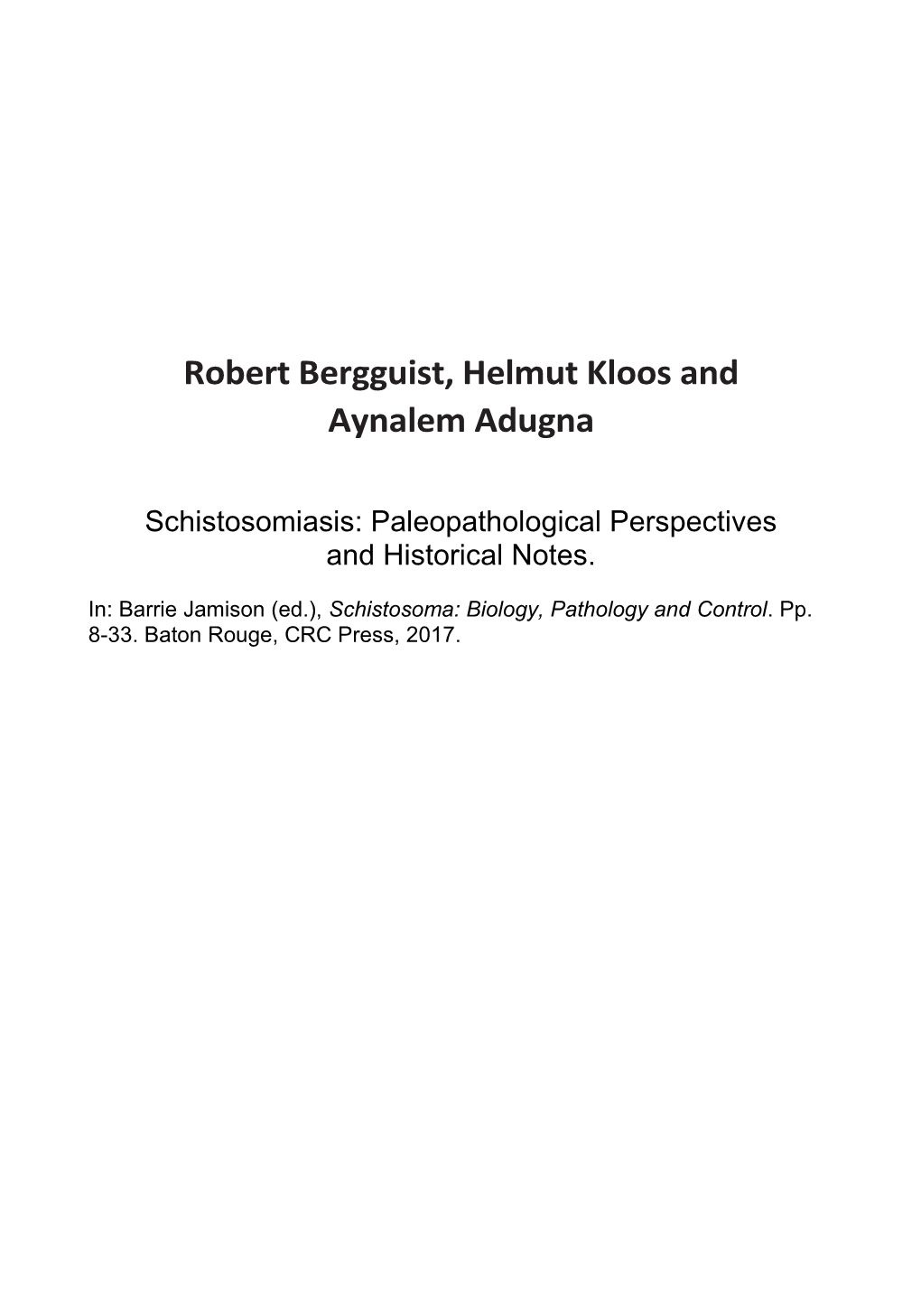 Schistosomiasis: Paleopathological Perspectives and Historical Notes