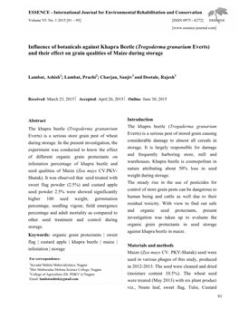 Influence of Botanicals Against Khapra Beetle (Trogoderma Granarium