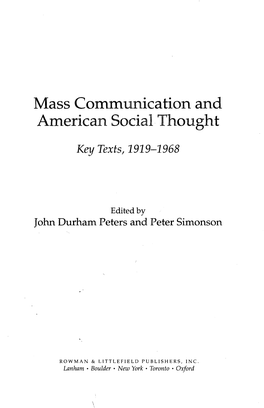 Mass Communication and American Social Thought