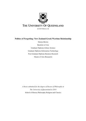 Politics of Forgetting: New Zealand-Greek Wartime Relationship