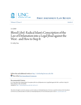 Blood Libel: Radical Islam's Conscription of the Law of Defamation Into a Legal Jihad Against the West - and How to Stop It R