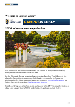 Campus Weekly UNCG Welcomes New Campus Leaders