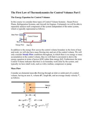 The First Law of Thermodynamics for Control Volumes Part I