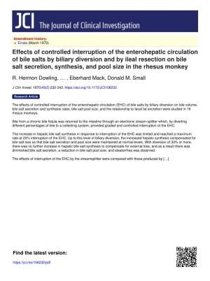 Effects of Controlled Interruption of the Enterohepatic Circulation of Bile