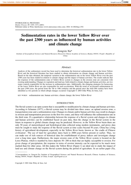 Sedimentation Rates in the Lower Yellow River Over the Past 2300 Years As Inﬂuenced by Human Activities and Climate Change