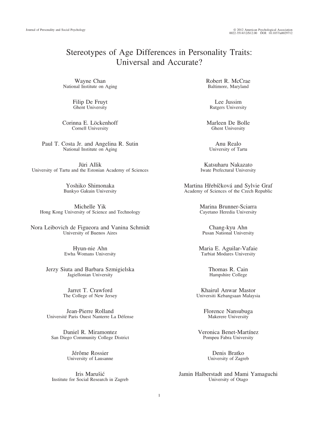 Stereotypes of Age Differences in Personality Traits: Universal and Accurate?