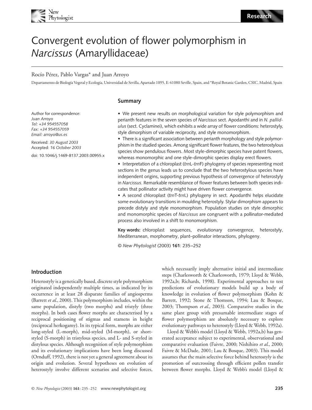 Convergent Evolution of Flower Polymorphism in Narcissus