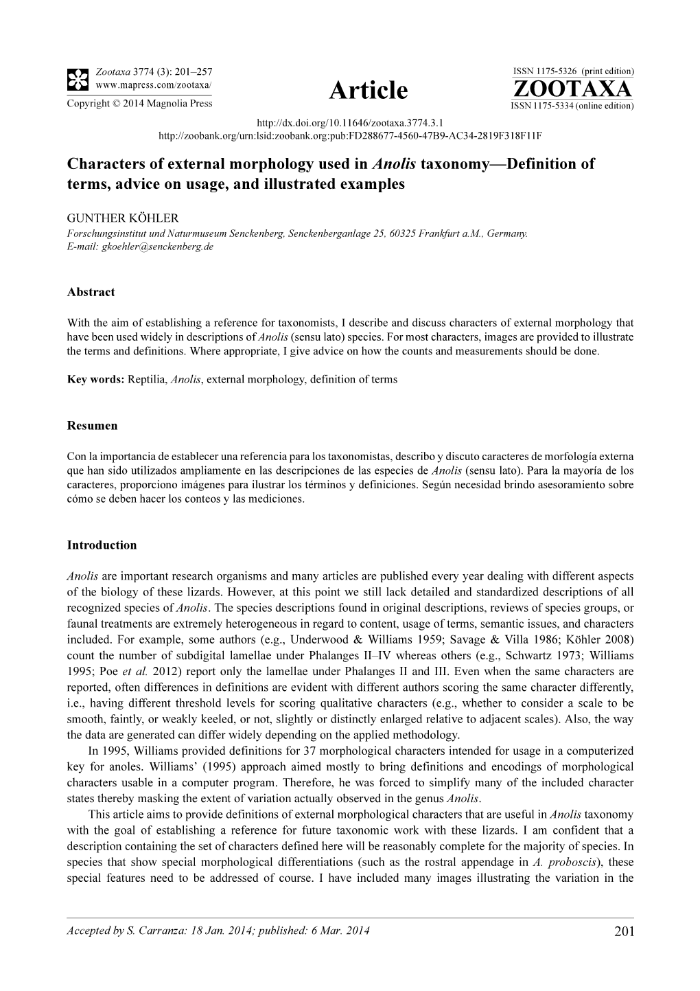 Characters of External Morphology Used in Anolis Taxonomy—Definition of Terms, Advice on Usage, and Illustrated Examples