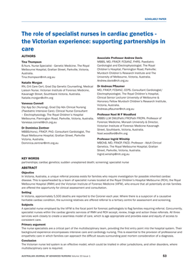 The Role of Specialist Nurses in Cardiac Genetics ‑ the Victorian Experience