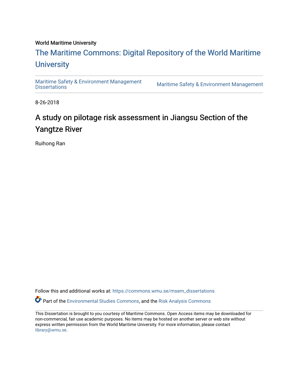 A Study on Pilotage Risk Assessment in Jiangsu Section of the Yangtze River