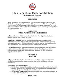Utah Republican Party Constitution 2017 Official Version