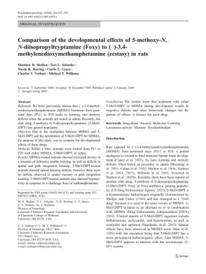 Comparison of the Developmental Effects of 5-Methoxy-N, N-Diisopropyltryptamine (Foxy) to (±)-3,4- Methylenedioxymethamphetamine (Ecstasy) in Rats