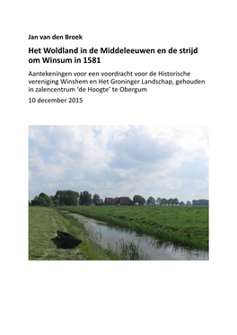 Het Woldland En De Strijd Om Winsum (1581)