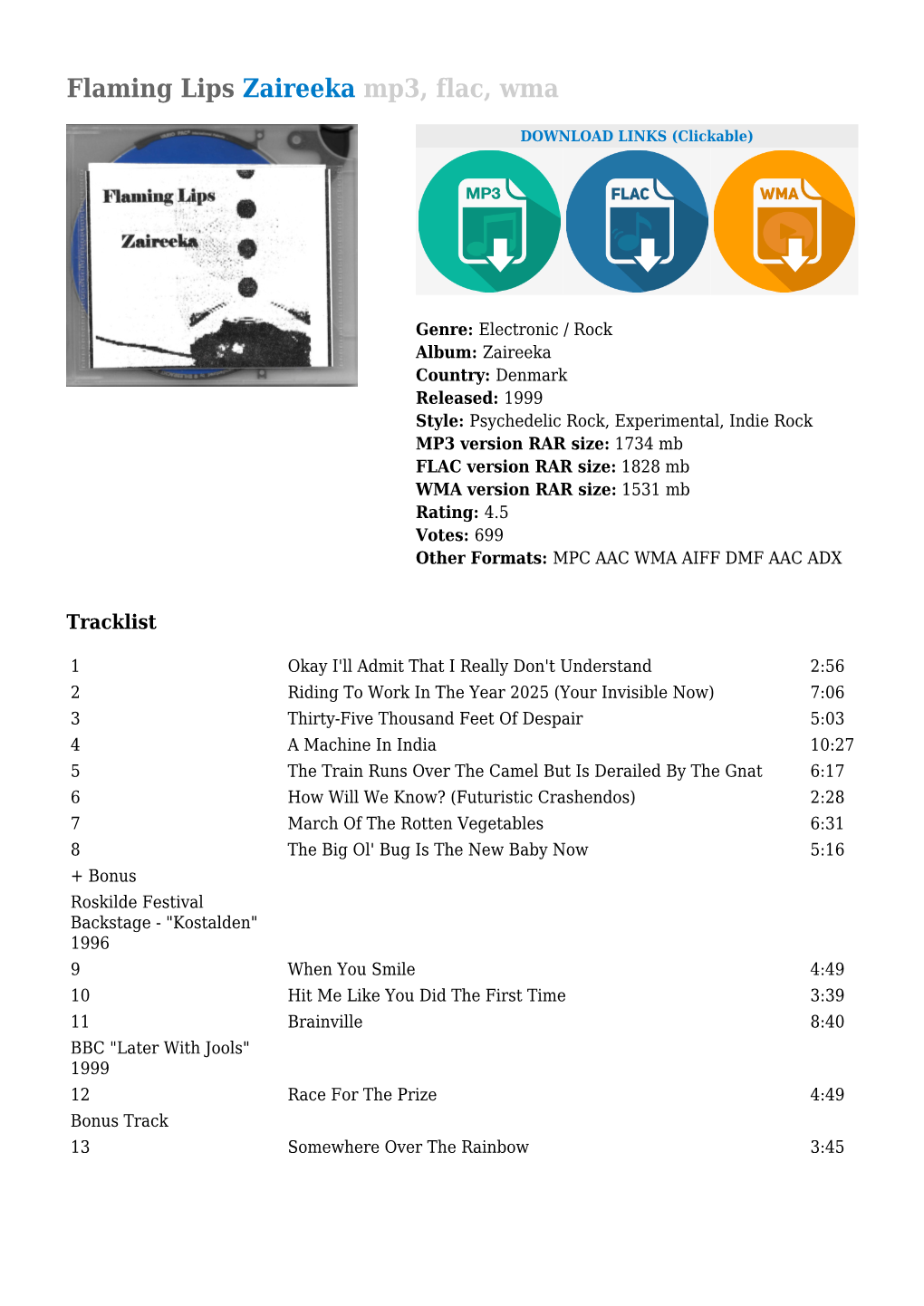 Flaming Lips Zaireeka Mp3, Flac, Wma