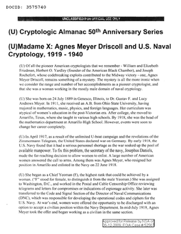 (U) Cryptologic Almanac Soth Anniversary Series (U)Madame X