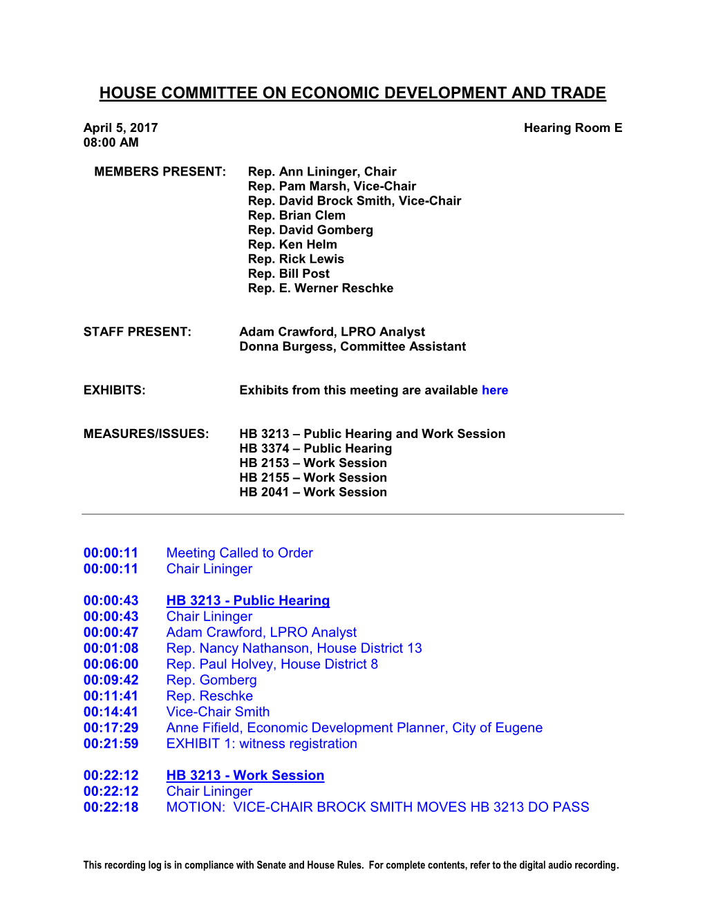 House Committee on Economic Development and Trade