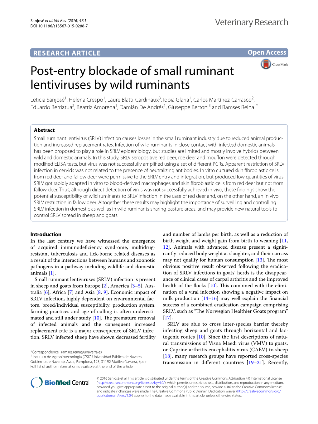 Post-Entry Blockade of Small Ruminant Lentiviruses by Wild Ruminants