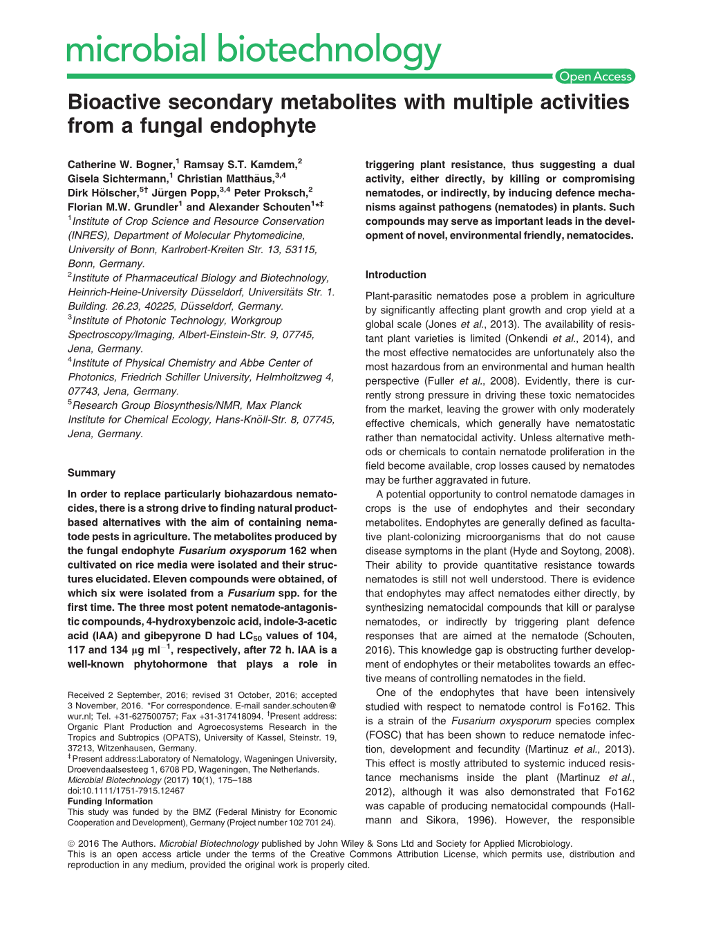 Bioactive Secondary Metabolites with Multiple Activities from a Fungal Endophyte