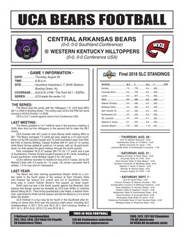 CENTRAL ARKANSAS BEARS (0-0, 0-0 Southland Conference) @ WESTERN KENTUCKY HILLTOPPERS (0-0, 0-0 Conference USA)