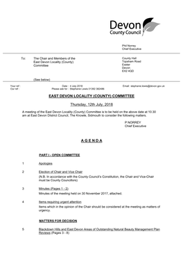 (Public Pack)Agenda Document for East Devon Locality (County) Committee, 12/07/2018 10:30