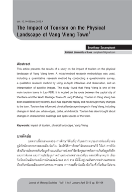 The Impact of Tourism on the Physical Landscape of Vang Vieng Town1