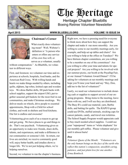 The Heritage Heritage Chapter Bluebills Boeing Retiree Volunteer Newsletter
