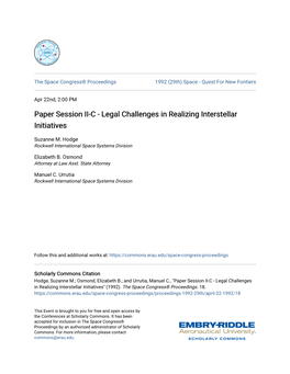 Paper Session II-C - Legal Challenges in Realizing Interstellar Initiatives