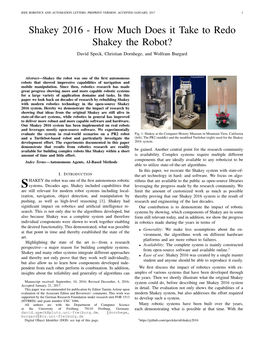 Shakey 2016 - How Much Does It Take to Redo Shakey the Robot? David Speck, Christian Dornhege, and Wolfram Burgard