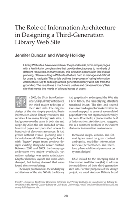 The Role of Information Architecture in Designing a Third-Generation Library Web Site