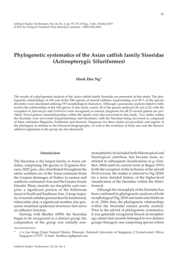 Phylogenetic Systematics of the Asian Catfish Family Sisoridae (Actinopterygii: Siluriformes)