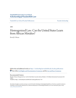 Homogenized Law: Can the United States Learn from African Mistakes? Beverly I