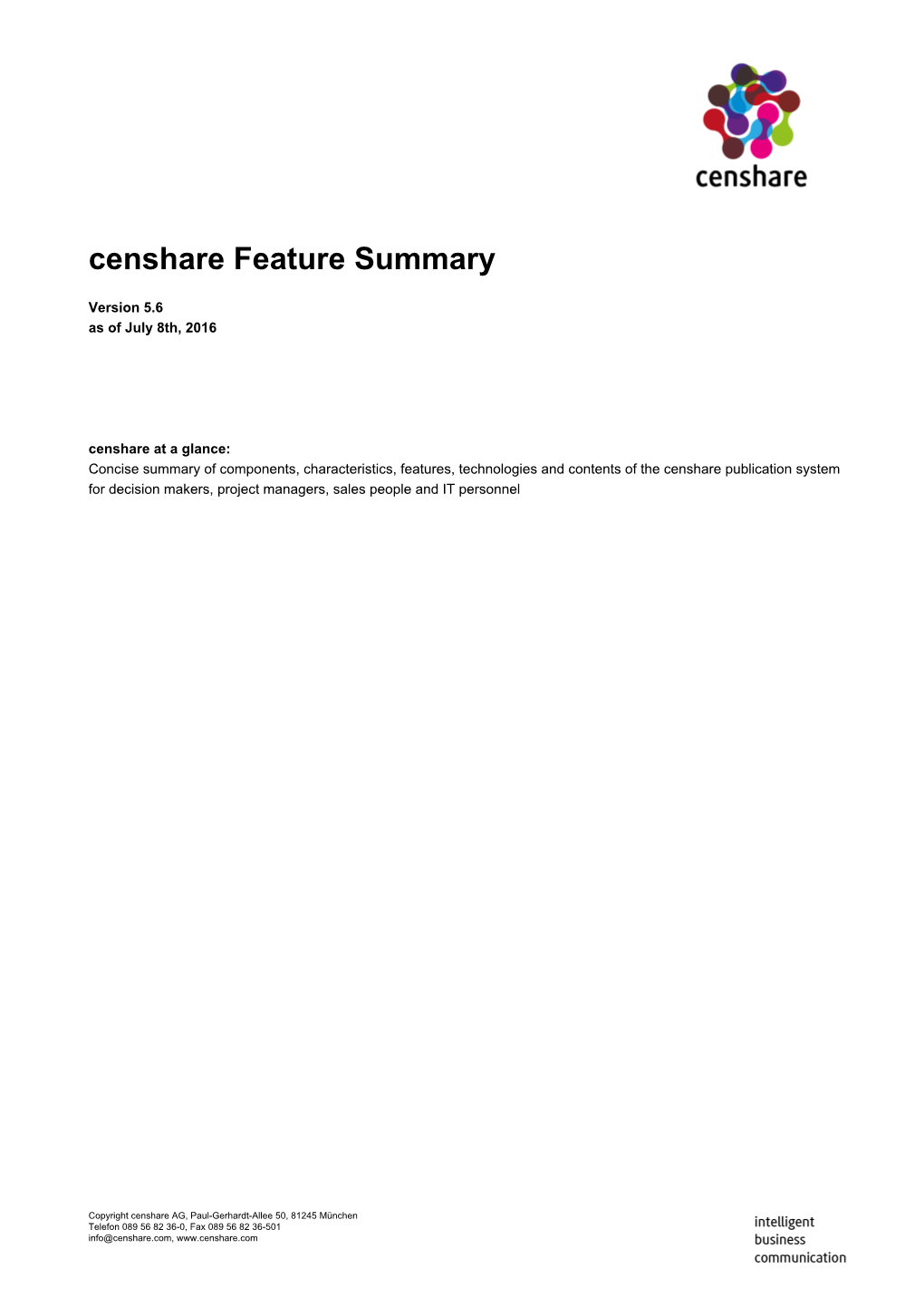 Censhare Feature Summary