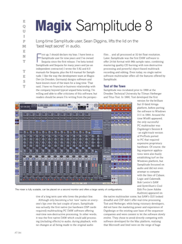 Magix Samplitude 8 I P Long-Time Samplitude User, Sean Diggins, Lifts the Lid on the M ‘Best Kept Secret’ in Audio