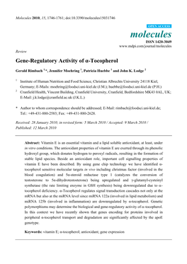 Gene-Regulatory Activity of Α-Tocopherol