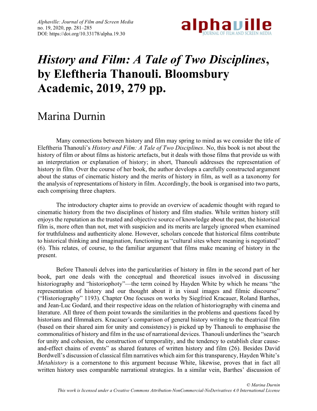 A Tale of Two Disciplines, by Eleftheria Thanouli. Bloomsbury Academic, 2019, 279 Pp