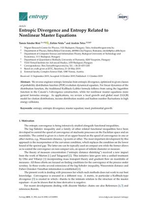 Entropic Divergence and Entropy Related to Nonlinear Master Equations