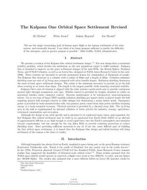 The Kalpana One Orbital Space Settlement Revised