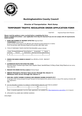 Buckinghamshire County Council TEMPORARY TRAFFIC