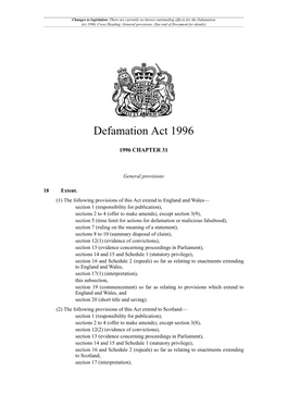 Defamation Act 1996, Cross Heading: General Provisions
