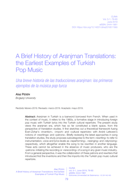 A Brief History of Aranjman Translations: the Earliest Examples of Turkish Pop Music