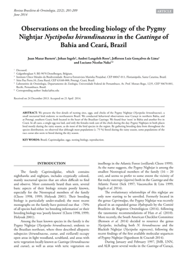 Observations on the Breeding Biology of the Pygmy Nightjar Nyctipolus Hirundinaceus in the Caatinga of Bahia and Ceará, Brazil