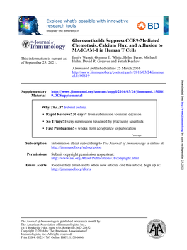 Glucocorticoids Suppress CCR9-Mediated Chemotaxis, Calcium Flux, and Adhesion to Madcam-1 in Human T Cells