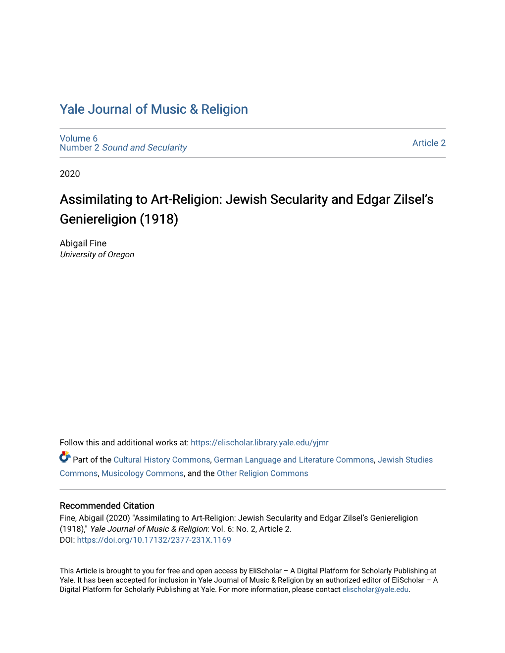 Jewish Secularity and Edgar Zilsel's Geniereligion