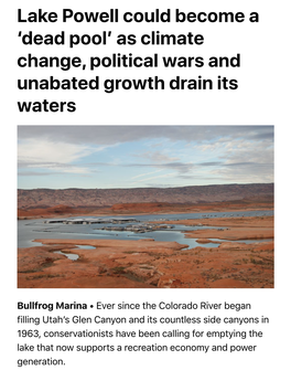 Lake Powell Could Become Dead Pool As Climate Change, Political