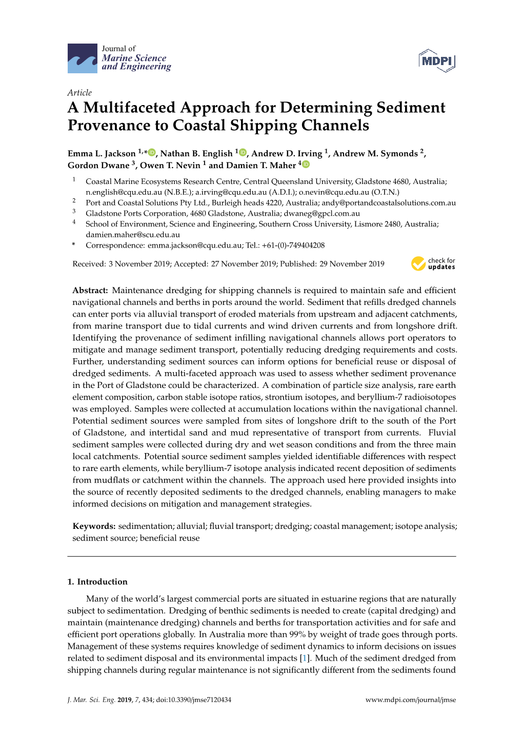 A Multifaceted Approach for Determining Sediment Provenance to Coastal Shipping Channels