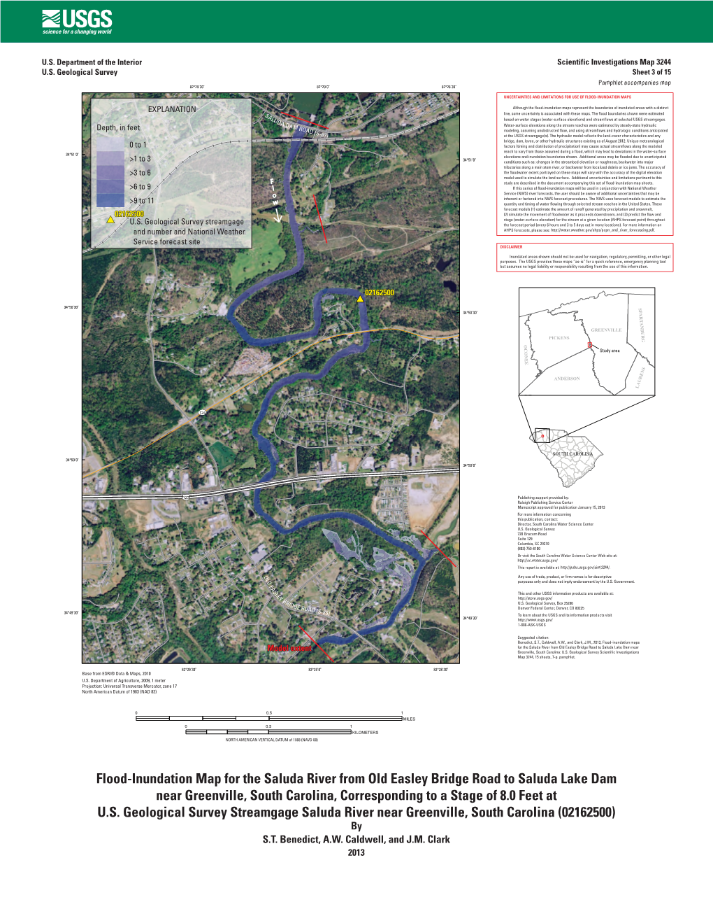 Flood-Inundation Map for the Saluda River from Old Easley Bridge Road to Saluda Lake Dam Near Greenville, South Carolina, Corresponding to a Stage of 8.0 Feet at U.S