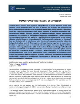 Memory Laws’ and Freedom of Expression